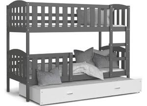 Pat supraetajat copii cu pat suplimentar KUBA 3 COLOR + saltea + somieră GRATIS, 190x80, gri/alb