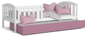 Pat pentru copii KUBA P2 COLOR + saltea + somieră GRATIS, 190x80, alb/roz
