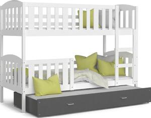 Pat supraetajat copii cu pat suplimentar KUBA 3 COLOR + saltea + somieră GRATIS, 190x80, alb/gri