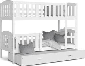 Pat supraetajat copii cu pat suplimentar KUBA 3 COLOR + saltea + somieră GRATIS, 190x80, alb/alb