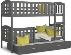 Pat supraetajat copii cu pat suplimentar KUBA 3 COLOR + saltea + somieră GRATIS, 190x80, gri/gri
