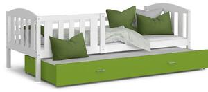 Pat pentru copii KUBA P2 COLOR + saltea + somieră GRATIS, 190x80, alb/verde