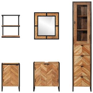 Set mobilier de baie, 5 piese, fier și lemn masiv de acacia