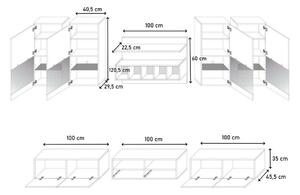 Mobilă sufragerie KANSAS II, corp: alb/ușile superioare și inferioare: alb luciu