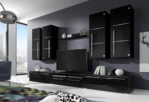 Mobilă sufragerie LOBO, dulapurile superioare: negre, dulapurile inferioare: negre