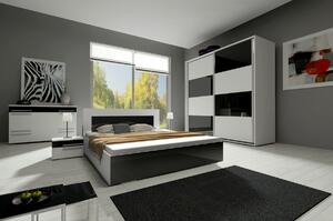 Dulap dormitor cu uşi glisante KAYLA 200, alb/alb luciu