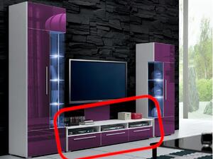 Comodă TV LUGANO, alb/violet luciu - 150/35/45cm