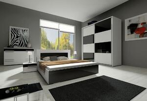 Set dormitor KAYLA II (2x noptiere, comoda, dulap 200, pat 140x200), alb/violet luciu