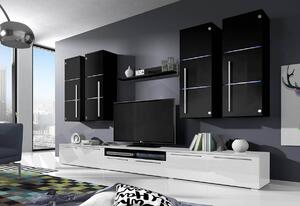 Mobilă sufragerie LOBO, dulapurile superioare: negre, dulapurile inferioare: albe