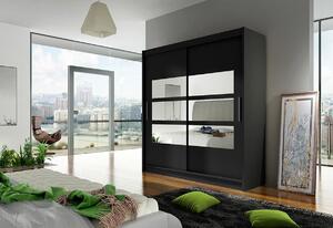 Dulap dormitor cu uşi glisante CARLA III cu oglindă, 180x215x57, negru mat