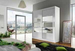 Dulap dormitor cu uşi glisante CARLA III cu oglindă, 180x215x57, alb mat