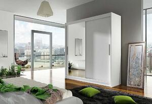 Dulap dormitor cu uşi glisante CARLA VI cu oglindă, 180x215x57, alb mat