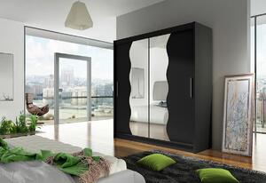 Dulap dormitor cu uşi glisante CARLA X cu oglindă, 180x215x57, negru mat