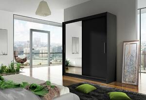 Dulap dormitor cu uşi glisante CARLA VI cu oglindă, 180x215x57, negru mat