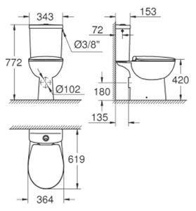 Set vas wc cu rezervor si capac soft close, evacuare orizontala, Grohe Bau Ceramic