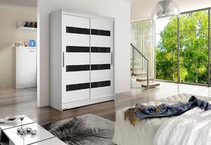 Dulap dormitor cu uşi glisante STAWEN IV, 150x200x58, negru/alb luciu