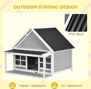 Casa pentru caini PawHut din lemn cu veranda, rezistenta la intemperii, acoperis din PVC | AOSOM RO
