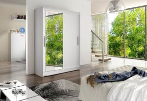 Dulap dormitor cu uşi glisante STAWEN VI cu oglindă, 150x200x58, alb mat