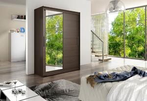 Dulap dormitor cu uşi glisante STAWEN VI cu oglindă, 150x200x58, ciocolată