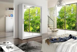 Dulap dormitor cu uşi glisante STAWEN XI cu oglindă, 150x200x58, alb mat
