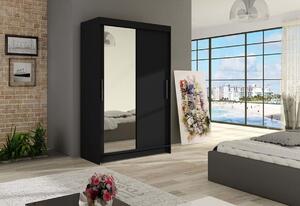 Dulap dormitor cu uşi glisante FLORIA VI cu oglindă, 120x200x58, negru mat
