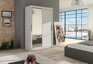Dulap dormitor cu uşi glisante FLORIA VI cu oglindă, 120x200x58, alb mat