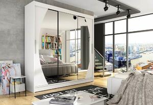Dulap dormitor cu uşi glisante LUKAS V cu oglindă, 250x215x58, alb mat