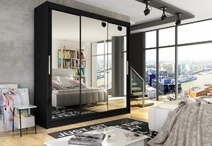 Dulap dormitor cu uşi glisante LUKAS III cu oglindă, 250x215x58, negru mat