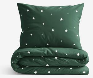 Goldea lenjerie de crăciun de pat 100% bumbac - steluțe pe verde închis 160 x 200 și 2buc 50 x 70 cm