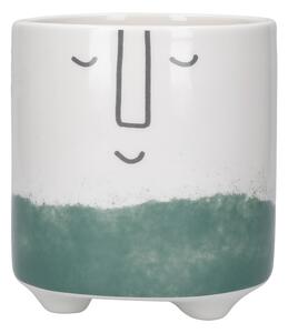 Ghiveci din ceramică Kitchen Craft Happy Face, alb-verde