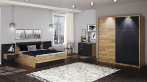 Dulap dormitor cu uşi glisante DOTA, 250x211x61,5, stejar Kraft/gri