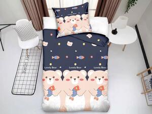 Lenjerie de pat pentru copii Culoare albastru inchis, LOVELY BEAR