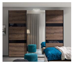 Dulap dormitor cu uşi glisante KOLOREDO 250 cm + LED, 250x215x68,5, stejar Monastery/negru luciu