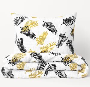 Goldea lenjerie de pat creponată deluxe - model 1048 frunze de palmier negre și aurii 140 x 200 și 70 x 90 cm