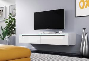 Comodă TV MENDES DES I 180, 180x24x33, alb/alb luciu, cu iluminare LED