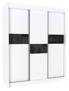 Dulap cu uși glisante ADRIANA + Amortizor, 180x216x61, alb/sticlă neagră