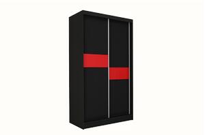 Dulap cu uși glisante ADRIANA, 150x216x61, negru/sticlă roșie