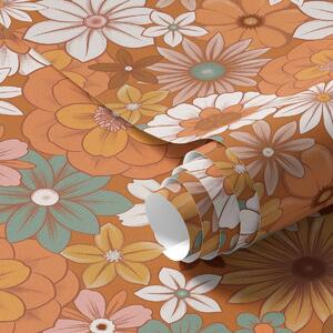 Tapet Model floral luminos în nuanțe calde de portocaliu, Tapet flori, a01269v1 : Uwalls.ro
