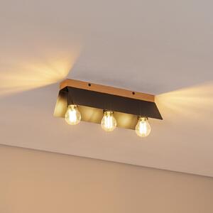 Lamkur Plafonieră Esme, negru, lungime 40 cm, metal/lemn, 3 becuri., reglabil, Negru, Camera de zi / sufragerie, Metal, Modern, Plafon cu flacără multiplă