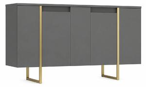Comoda living gri LUXE, PAL melaminat/metal, 160x35x80 cm
