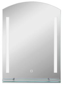 Kleankin Oglindă Baie cu Lumină LED Reglabilă pe 3 Culori și Raft din Sticlă, 50x12x70 cm, Argintiu | Aosom Romania