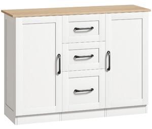 HOMCOM Bufet de bucătărie cu 3 sertare și 2 uși, închidere amortizată, pentru dining, hol și living, 110x35x80,4 cm, alb | Aosom Romania