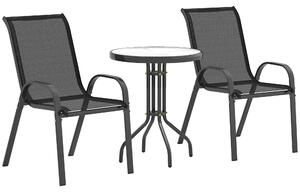 Outsunny Set Mobilier de Grădină din 3 Piese cu Scaune Suprapozabile și Masă din Sticlă, 54x71x93 cm, Gri Închis | Aosom Romania