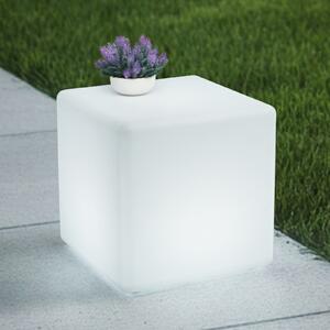 Lindby Lumină LED exterioară cu acumulator Cubara, RGB, cub, plastic, reglabil, Alb, Plastic, Modern