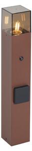 Stâlp industrial de exterior maro rugină cu sticlă fumurie 50 cm cu senzor crepuscular - Danemarca