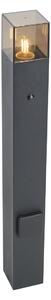 Stâlp modern de exterior negru cu sticlă fumurie 70cm cu senzor crepuscular IP44 - Danemarca