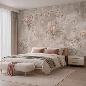 Tapet Ornament floral pe un fundal deschis, cu textură, Fototapet Flori, w05698 : Uwalls.ro