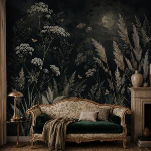 Tapet Pajiște luminată de lună, cu ierburi sălbatice și flori, Imagini de fundal unice, w05701 : Uwalls.ro