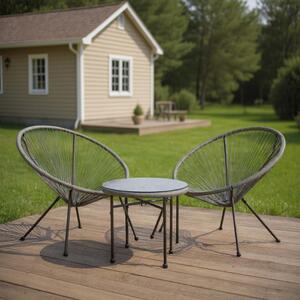 Set mobilier terasa / gradina, Acapulco, 2 fotolii si masa, metal si ratan artificial, gri