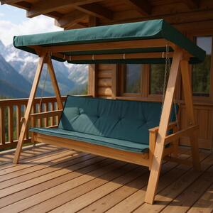Balansoar pentru gradina din lemn, Soleil, 3 locuri, functie pat, perne incluse, 235x178.5x117.5 cm